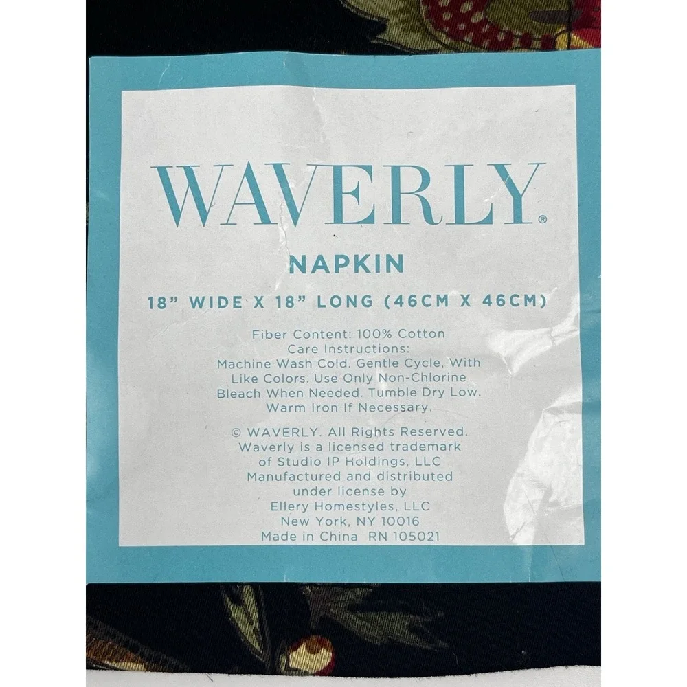 Waverly Felicite Noir Cloth Napkin SET 10 Black Floral Jacobean Red Yellow 18